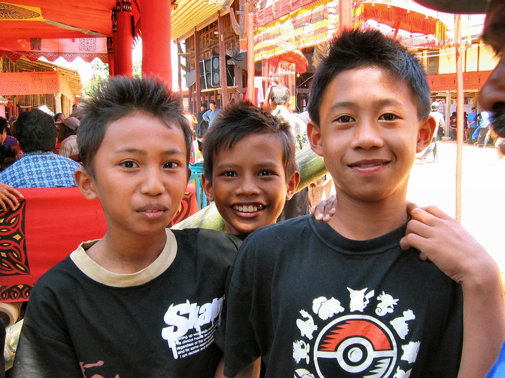 Pays Toraja / Funrailles: des enfants profitent de la fte.